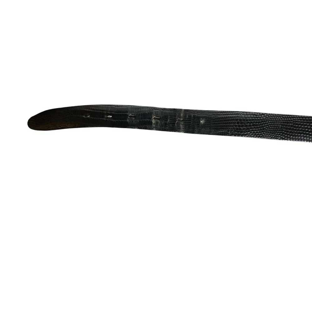 CEINTURES Vtg Black Genuine Lizard Belt Size 36 Gold Tone Buckle